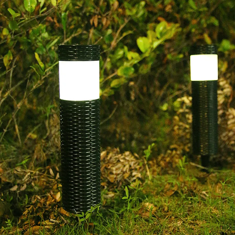 Outdoor Solar Rattan Cylindrical LED Garden Lawn Ground Insert Landscape Light