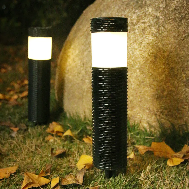 Outdoor Solar Rattan Cylindrical LED Garden Lawn Ground Insert Landscape Light