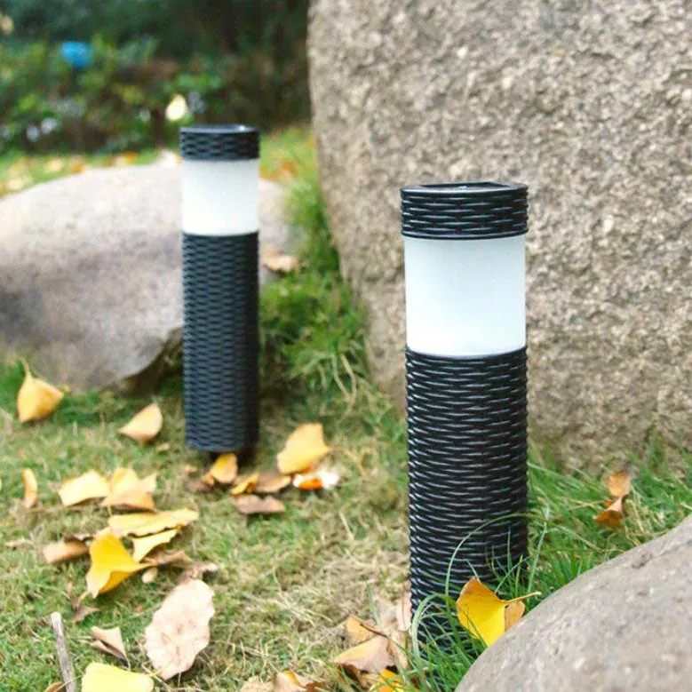 Outdoor Solar Rattan Cylindrical LED Garden Lawn Ground Insert Landscape Light