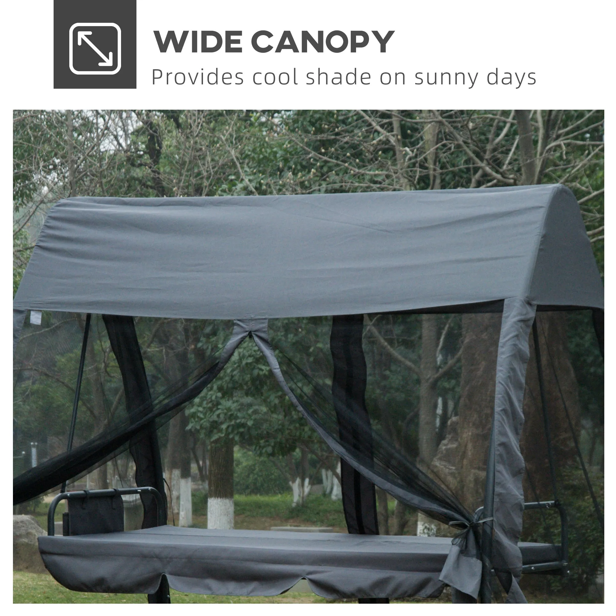 Outsunny Garden Swing Chair Patio Hammock 3 Seater Bench Canopy Lounger Grey