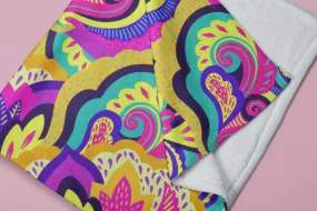 Paisley Swirl Yellow Pink Colorful Soft Fluffy Velvet Flannel Fleece Throw Blanket