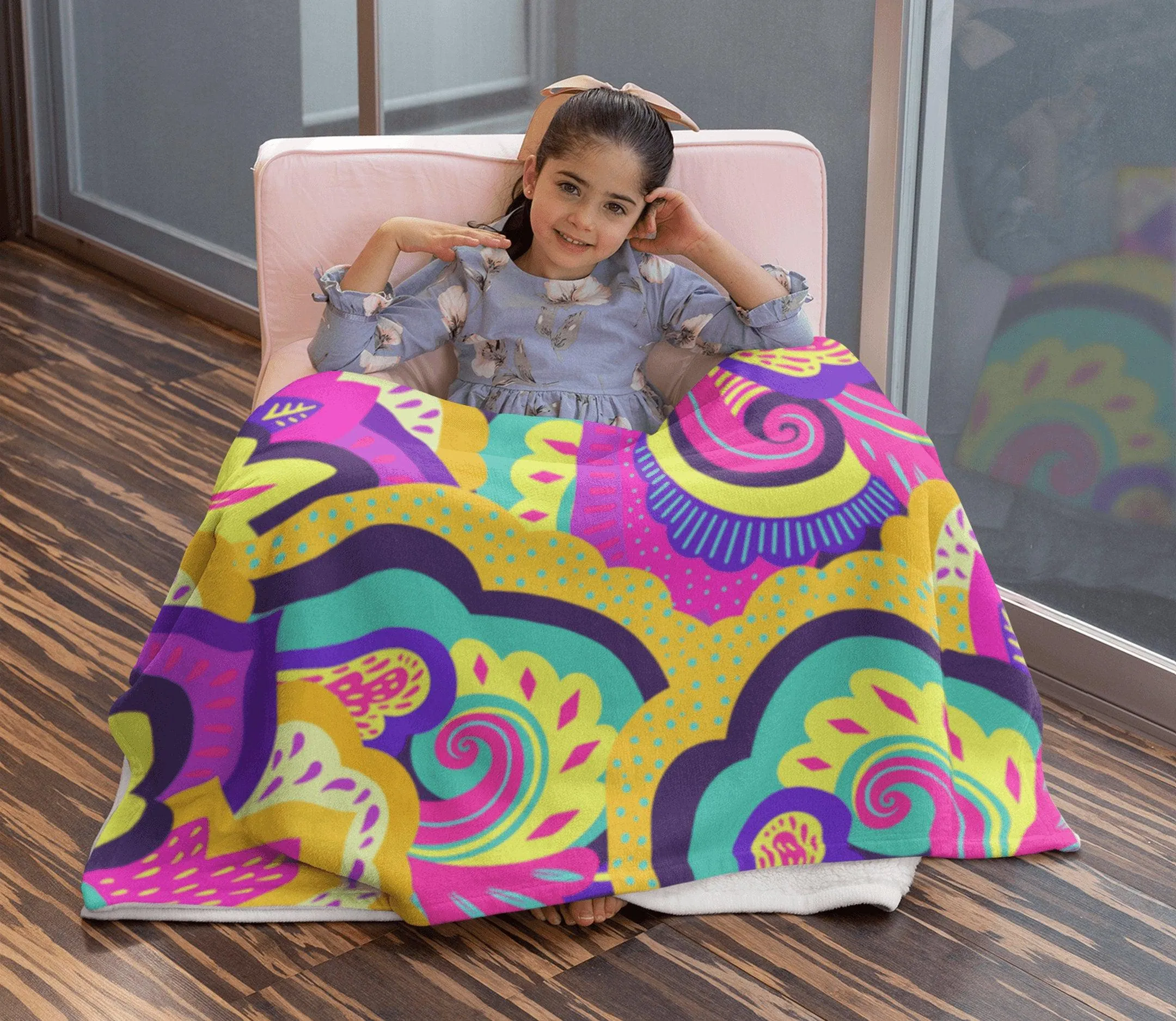 Paisley Swirl Yellow Pink Colorful Soft Fluffy Velvet Flannel Fleece Throw Blanket