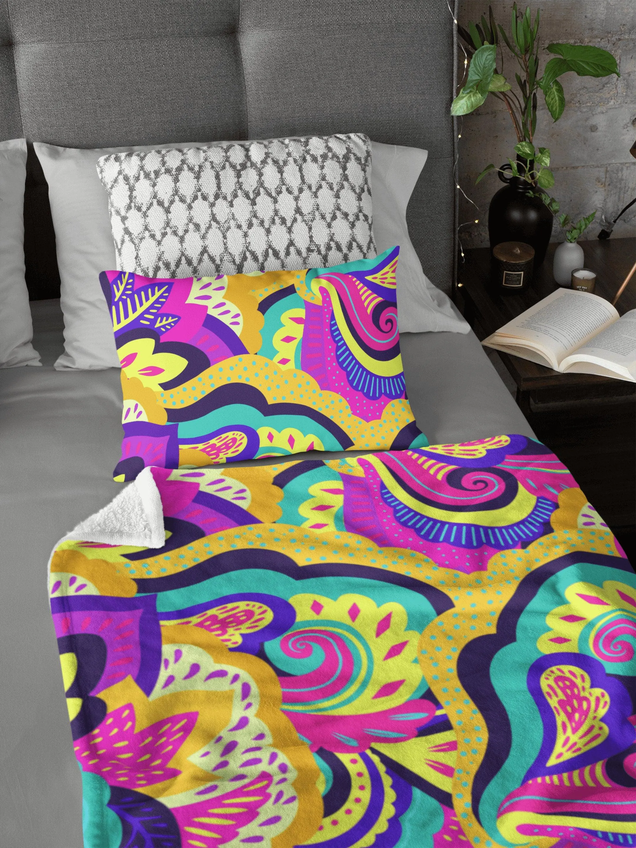 Paisley Swirl Yellow Pink Colorful Soft Fluffy Velvet Flannel Fleece Throw Blanket