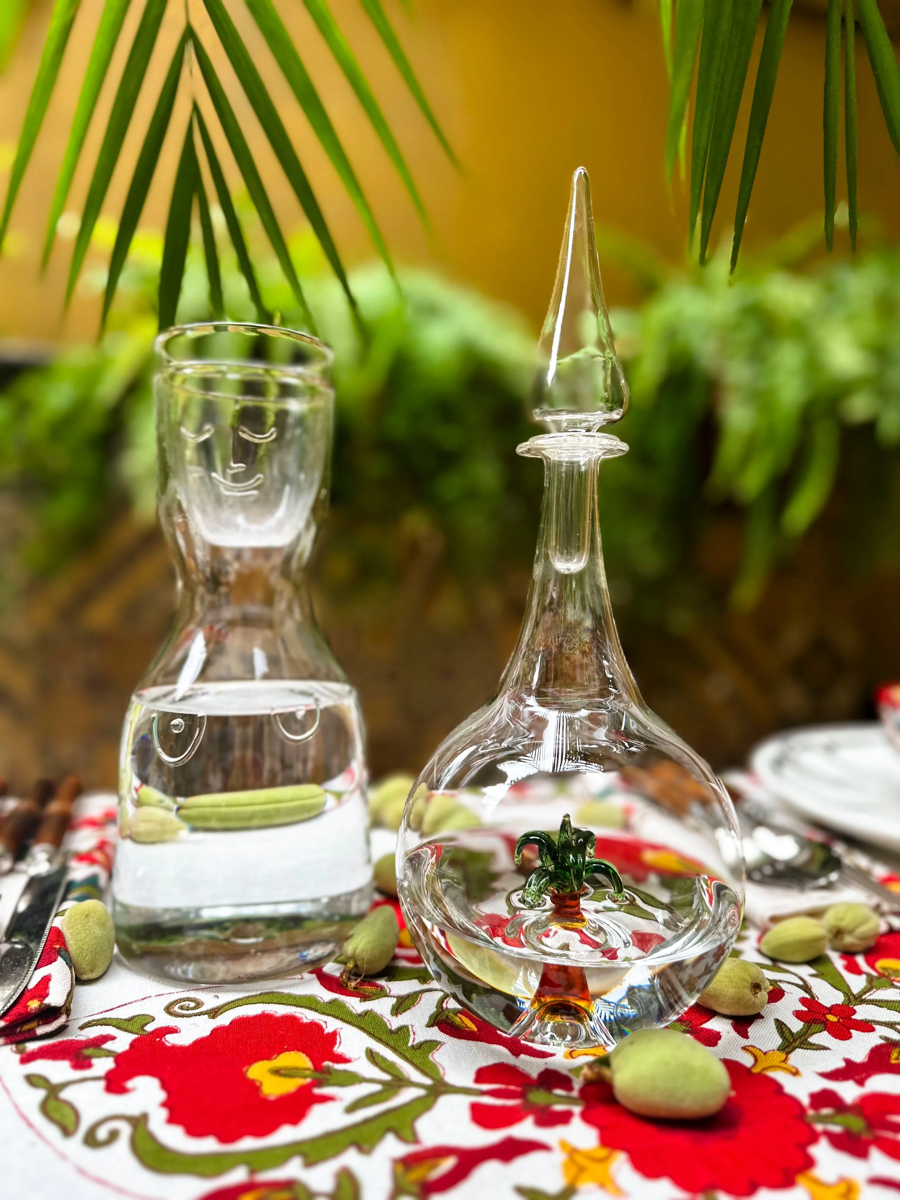 Palm Tree Glass Carafe