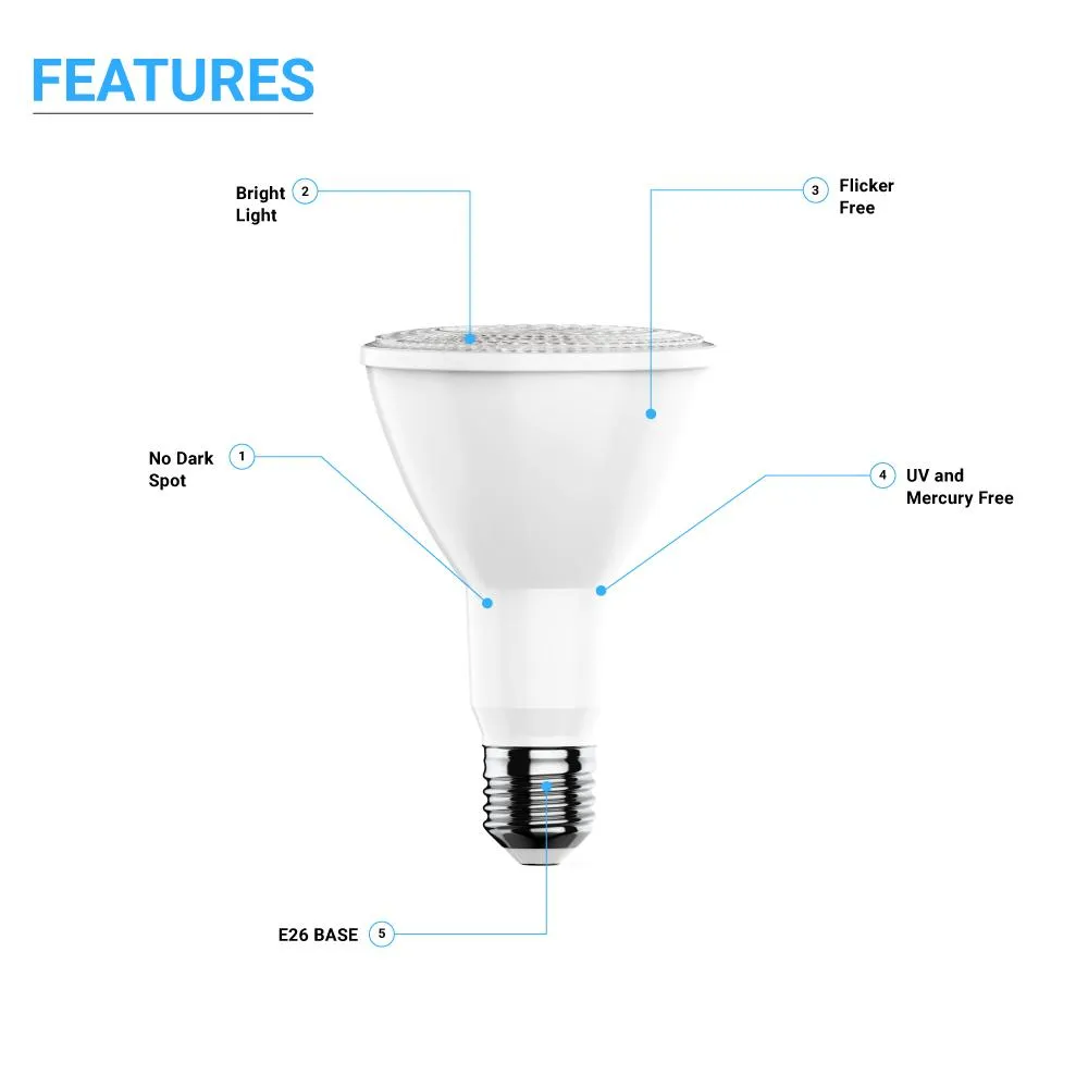 PAR38 LED 16.5W Light Bulbs - 3000K - Dimmable - 1200 Lm - E26 Base - Warm White