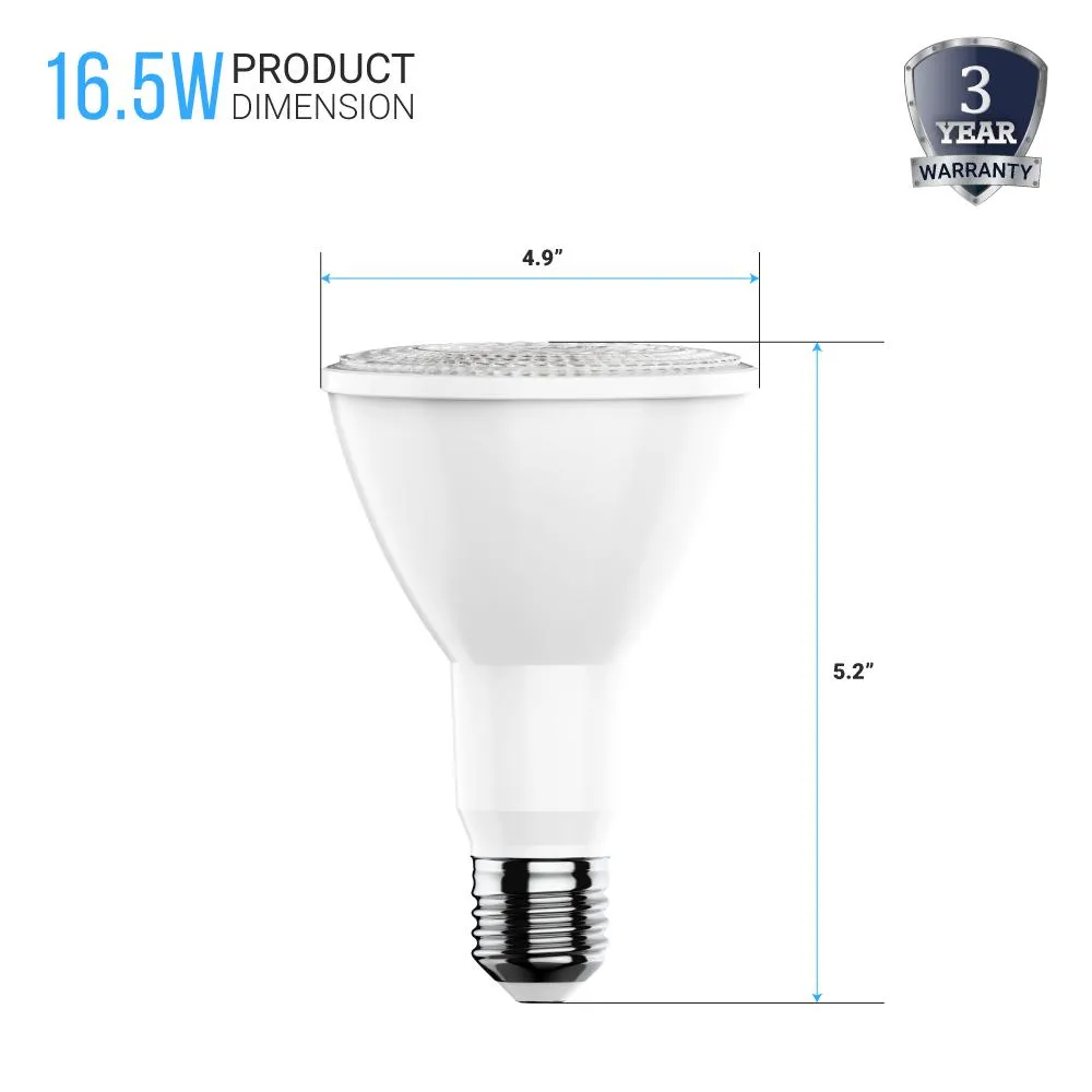 PAR38 LED 16.5W Light Bulbs - 3000K - Dimmable - 1200 Lm - E26 Base - Warm White