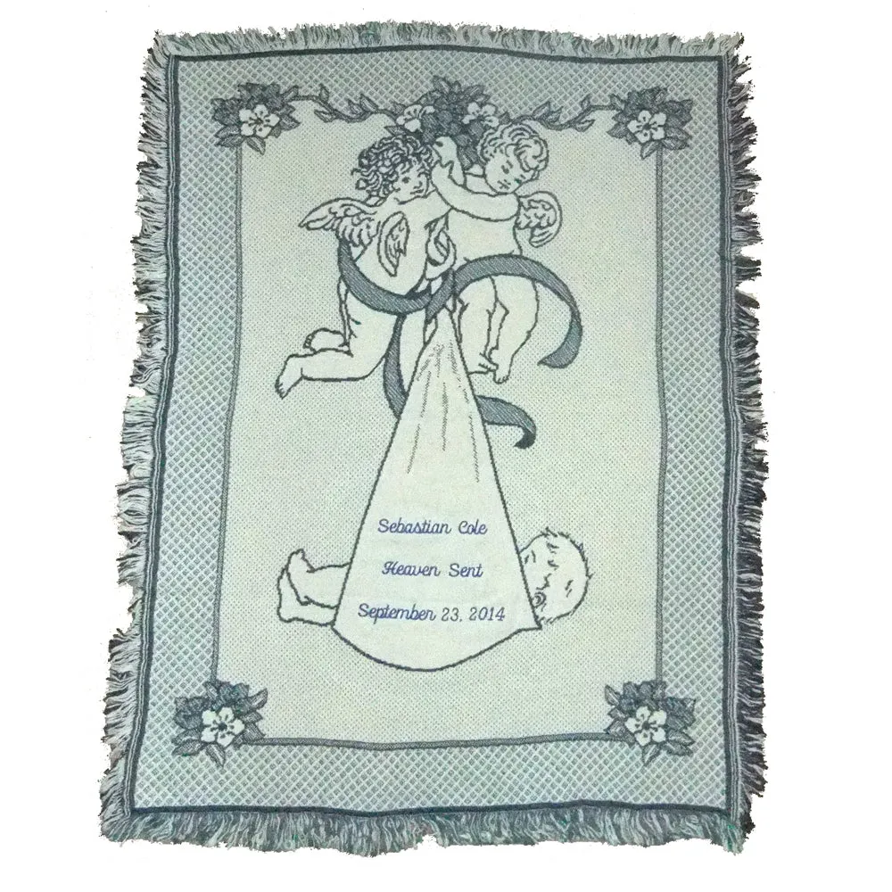 Personalized Angel Baby Blanket Gift in Blue