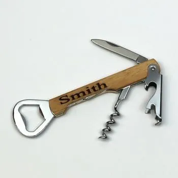 Personalized Light Wooden Can Opener & Wine Corkscrew