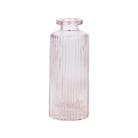 Pink Glass Ribbed Bottle Mini Vase