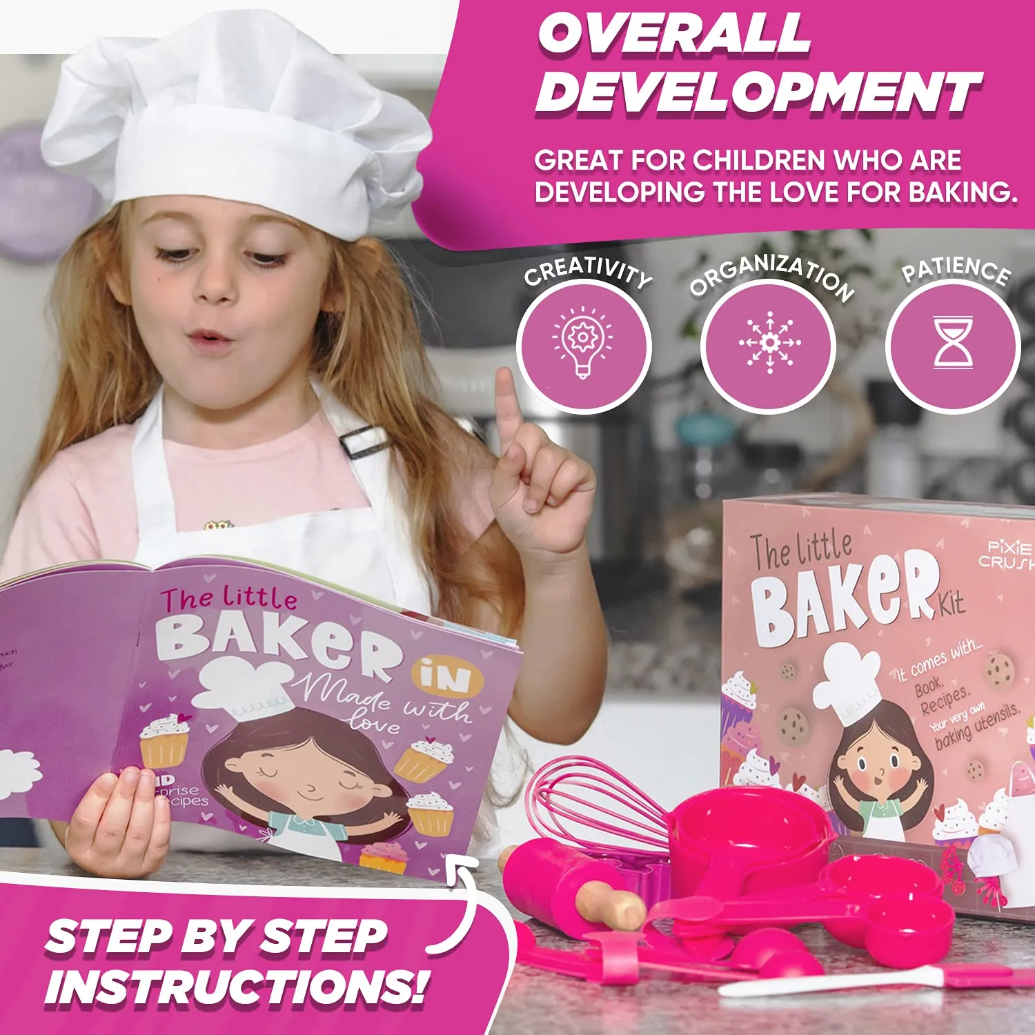 Pixie Crush The Little Baker Kit Mini Baking Set for Kids - DIY Cooking Kit Includes Chef