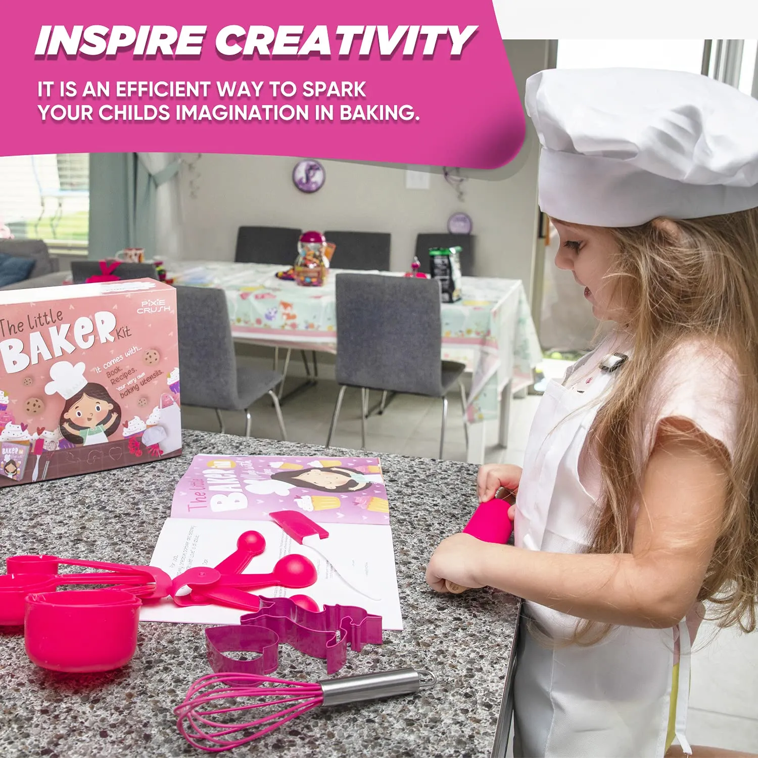 Pixie Crush The Little Baker Kit Mini Baking Set for Kids - DIY Cooking Kit Includes Chef