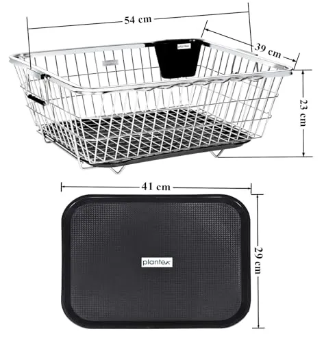 Plantex Stainless Steel Dish Drainer Basket for Kitchen Utensils/Dish Drying Rack with Drainer/Bartan Basket/Plate Stand (Size-54 x 40 x 24 cm/Chrome Finish)