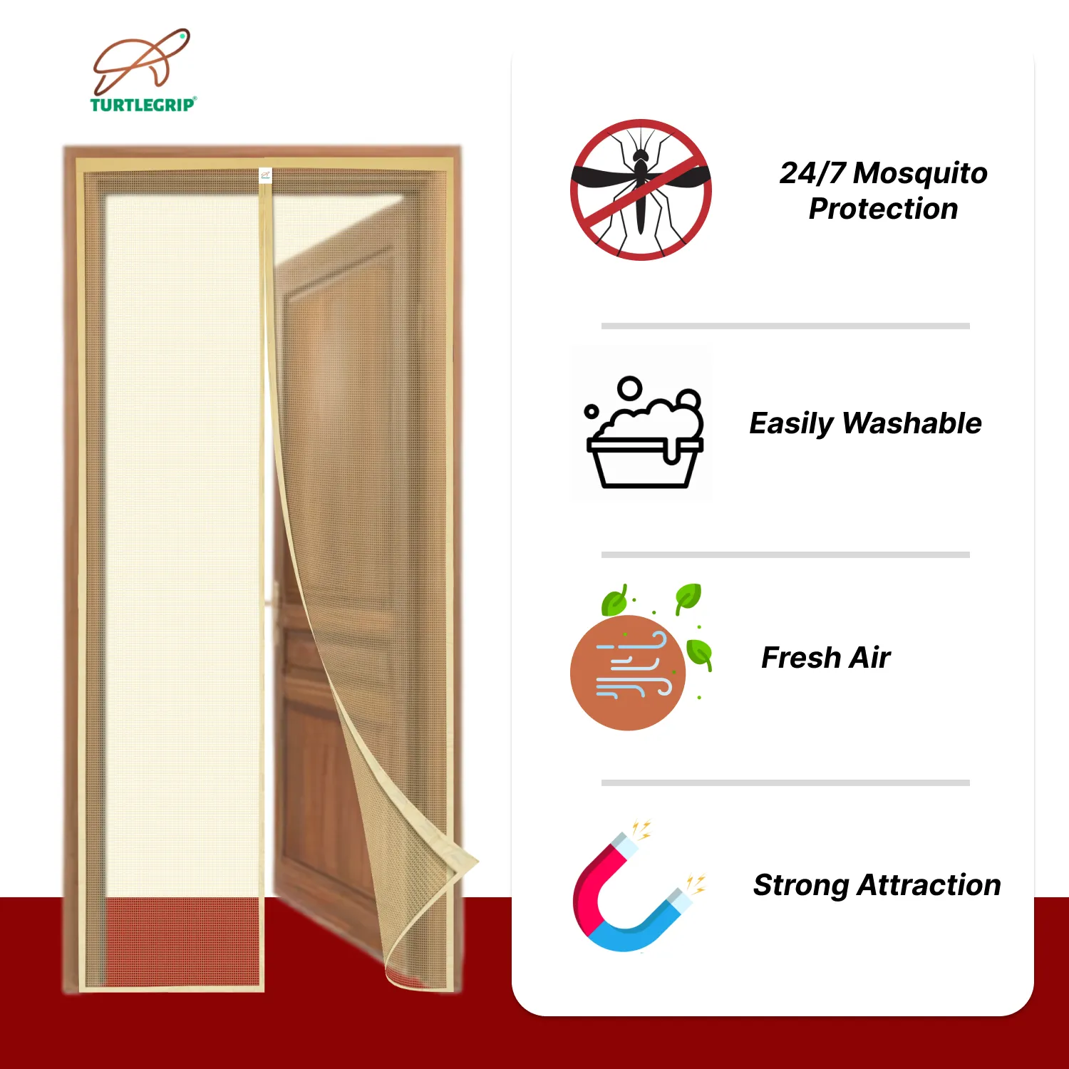 Polyester Magnetic Mosquito Net Curtain for Door-Beige