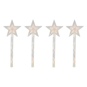 Pre-Lit Star Christmas Pathway Marker with Lawn Stakes with White Wire and Clear Lights Set of 4