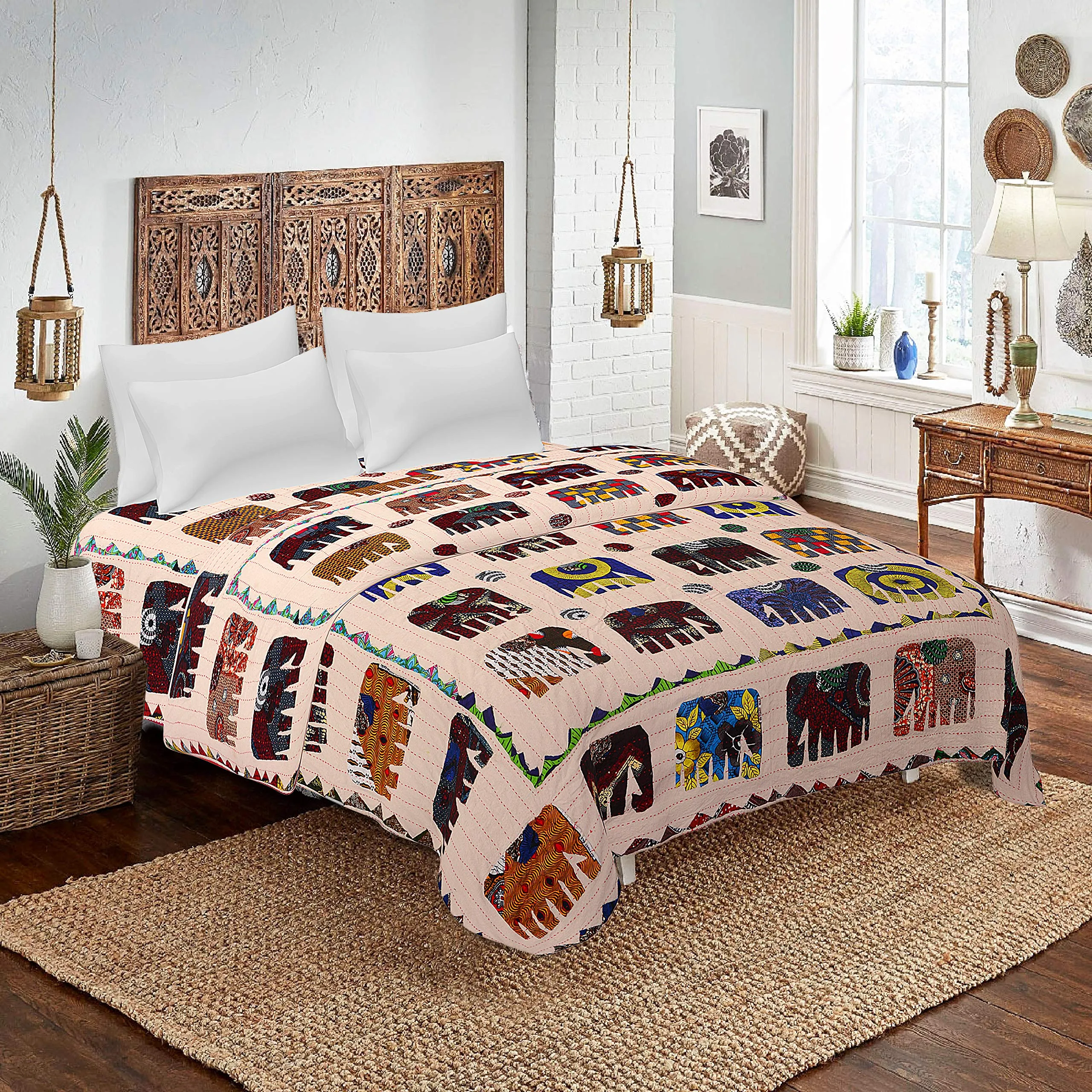 Radhika Impex AC Dohar/Blanket/Quilt Double Bed for Summer/AC Rooms � Elephant Patchwork Gudari Multicolour (90x108 Inch