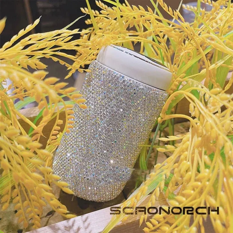 Rhinestones Coffee Cup with Temperature Display - Stainless Steel Vacuum Flask