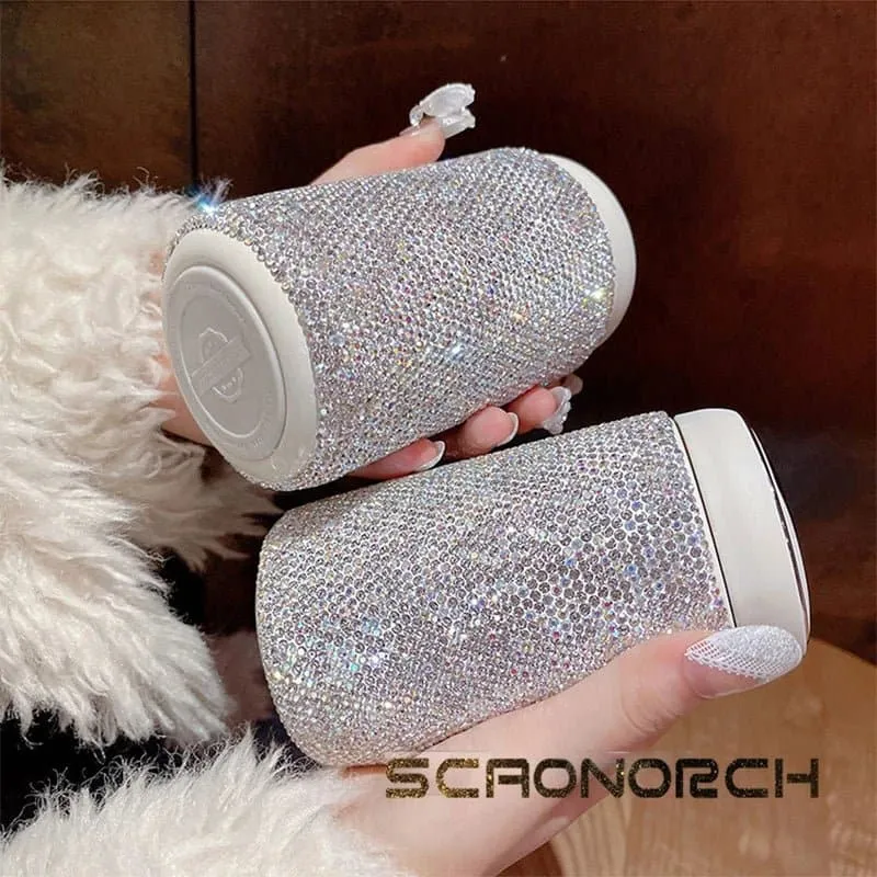 Rhinestones Coffee Cup with Temperature Display - Stainless Steel Vacuum Flask