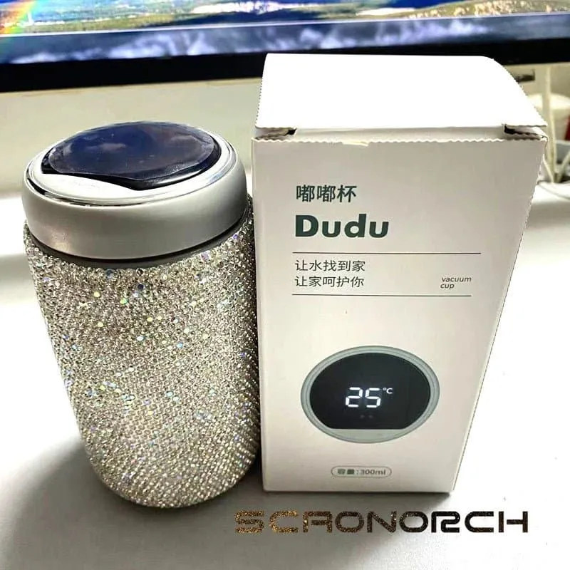 Rhinestones Coffee Cup with Temperature Display - Stainless Steel Vacuum Flask