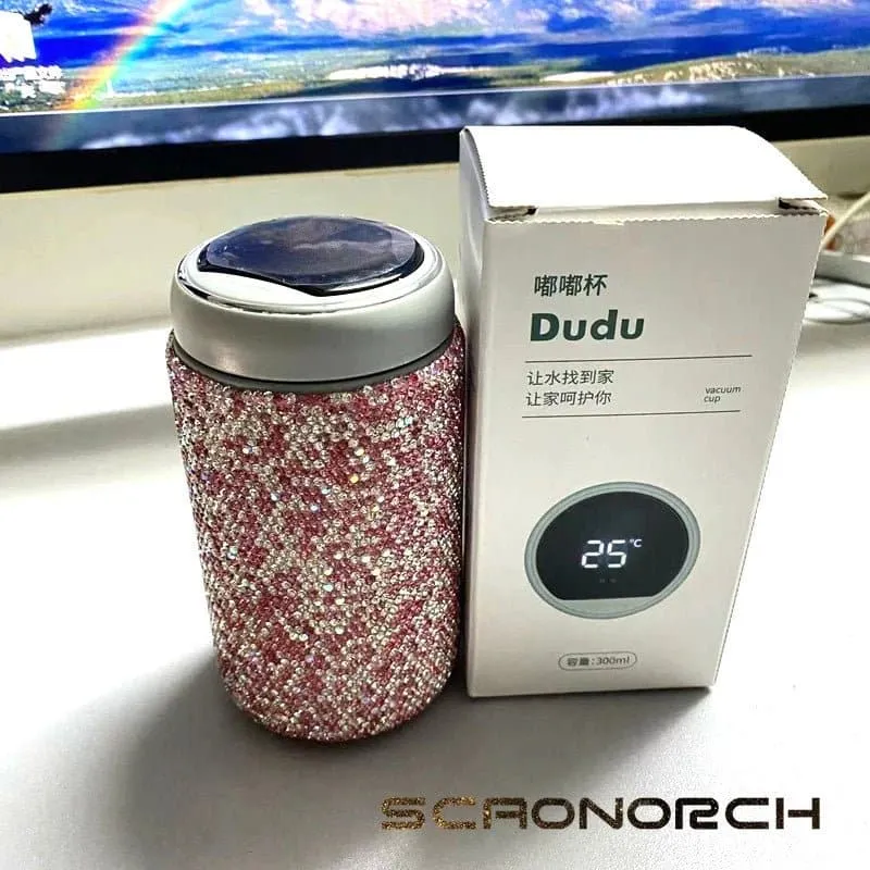 Rhinestones Coffee Cup with Temperature Display - Stainless Steel Vacuum Flask