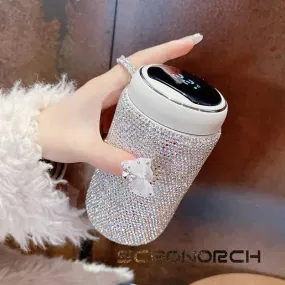 Rhinestones Coffee Cup with Temperature Display - Stainless Steel Vacuum Flask