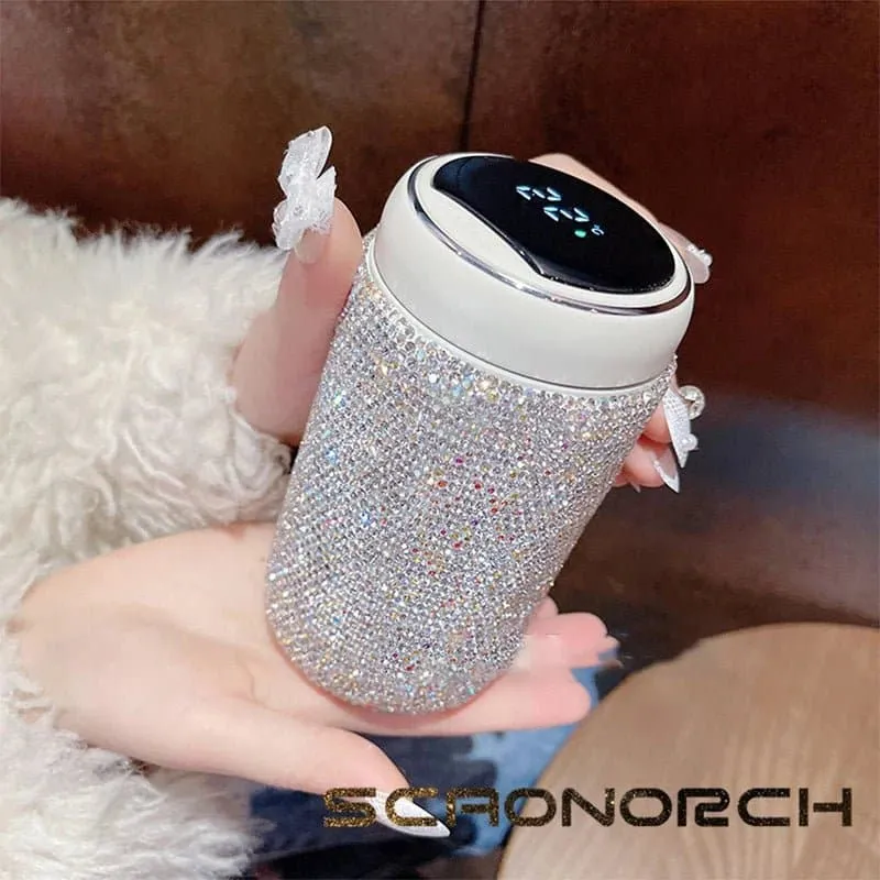 Rhinestones Coffee Cup with Temperature Display - Stainless Steel Vacuum Flask