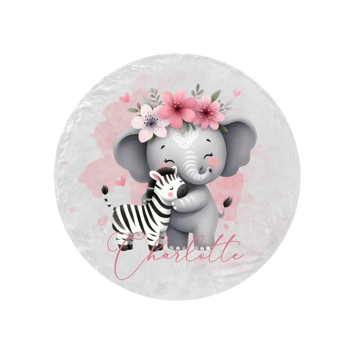 Round Blanket Personalised Elephant & Zebra