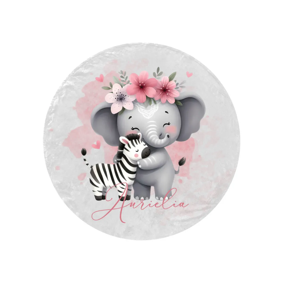 Round Blanket Personalised Elephant & Zebra