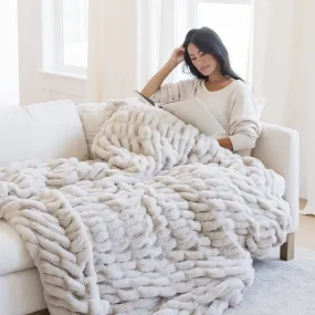 Saranoni Double Ruched Faux Fur XL Throw Blanket | Flax