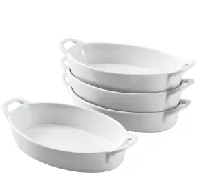 Set Of 4 Oval Au Gratin 8"X 5" Baking Dishes, Lasagna Pan, Ceramic Bakeware Ideal