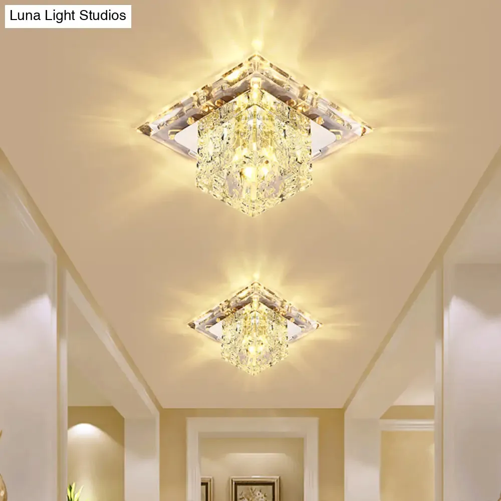 Simplicity Square LED Crystal Flush Mount Ceiling Light - Clear, for Entryways