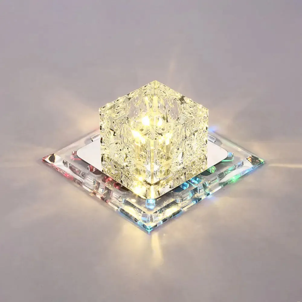 Simplicity Square LED Crystal Flush Mount Ceiling Light - Clear, for Entryways