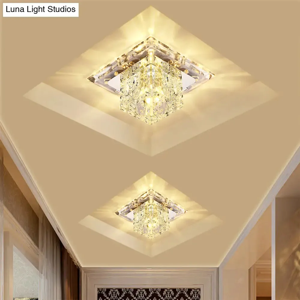 Simplicity Square LED Crystal Flush Mount Ceiling Light - Clear, for Entryways