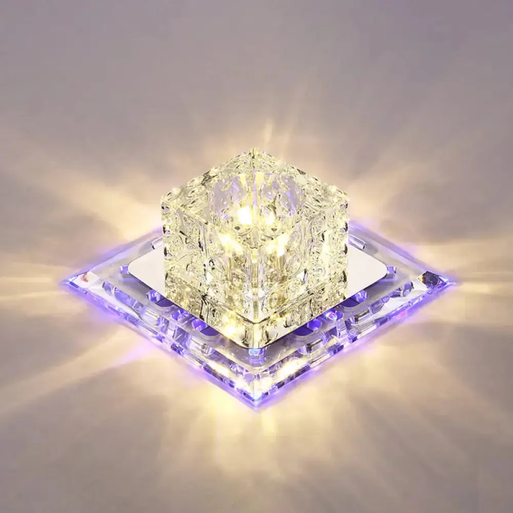 Simplicity Square LED Crystal Flush Mount Ceiling Light - Clear, for Entryways