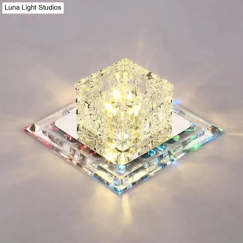 Simplicity Square LED Crystal Flush Mount Ceiling Light - Clear, for Entryways