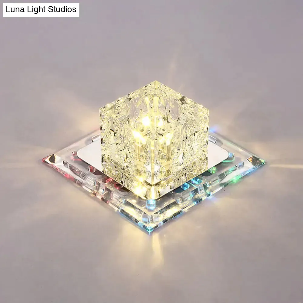 Simplicity Square LED Crystal Flush Mount Ceiling Light - Clear, for Entryways