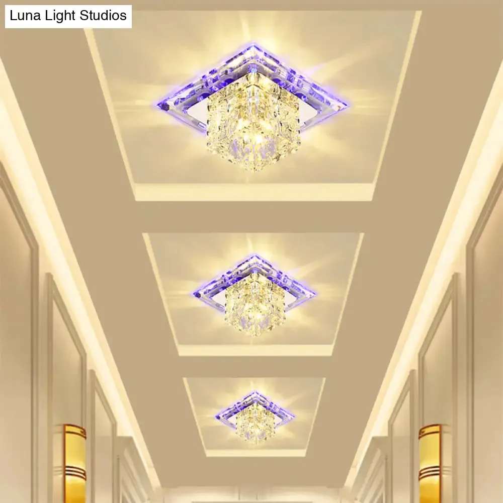 Simplicity Square LED Crystal Flush Mount Ceiling Light - Clear, for Entryways