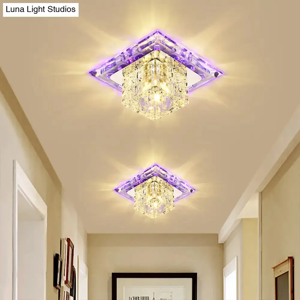 Simplicity Square LED Crystal Flush Mount Ceiling Light - Clear, for Entryways