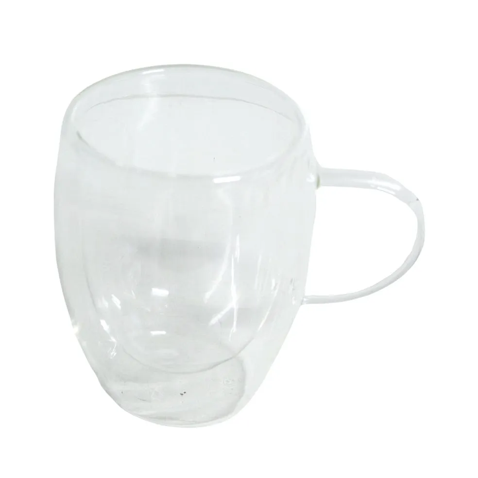 Slanted Double Wall Glass Coffee Mug Set Of 6 | Three Sizes