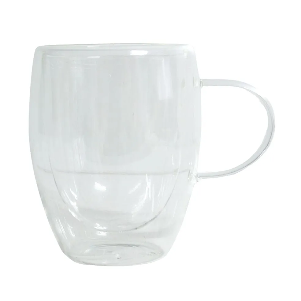 Slanted Double Wall Glass Coffee Mug Set Of 6 | Three Sizes