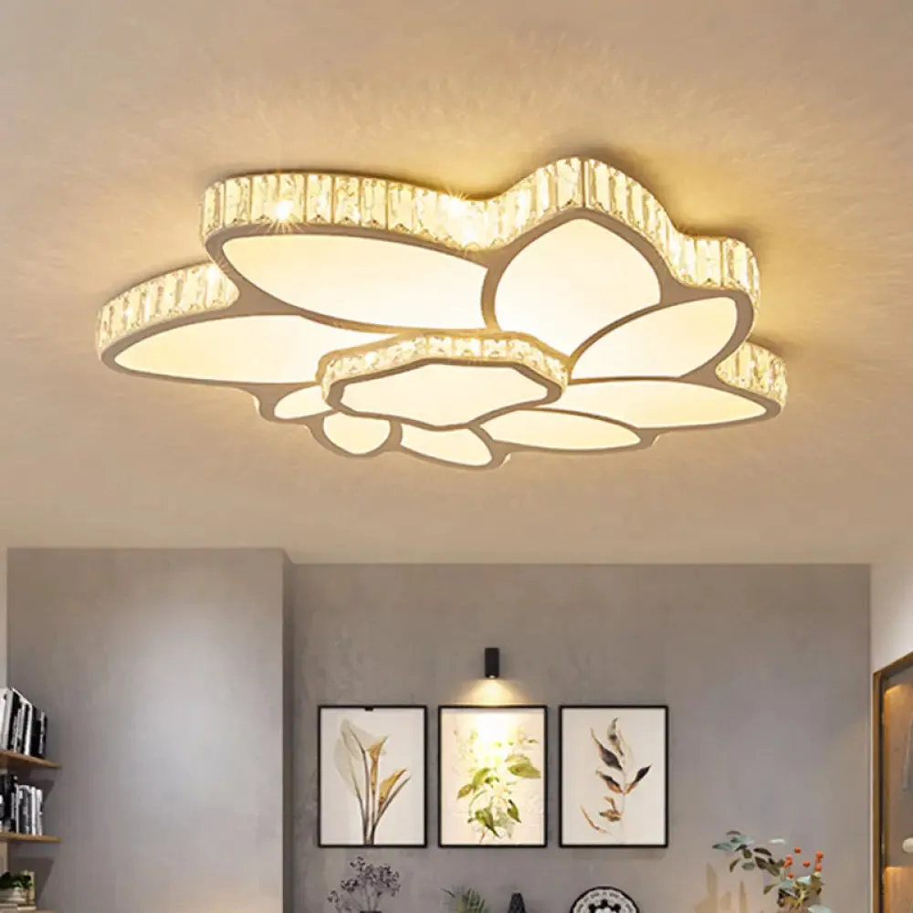 Sleek Chrome Crystal LED Ceiling Lamp in Warm/White Light – Petal Sitting Room Flush Mount