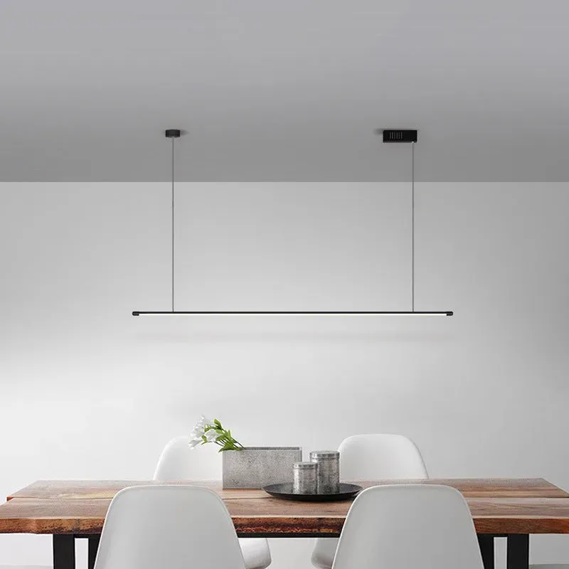 Sleek LED Pendant Lamp for Kitchen Bar Island - Minimalist Thin Rod Design, Metal Construction, Black Finish