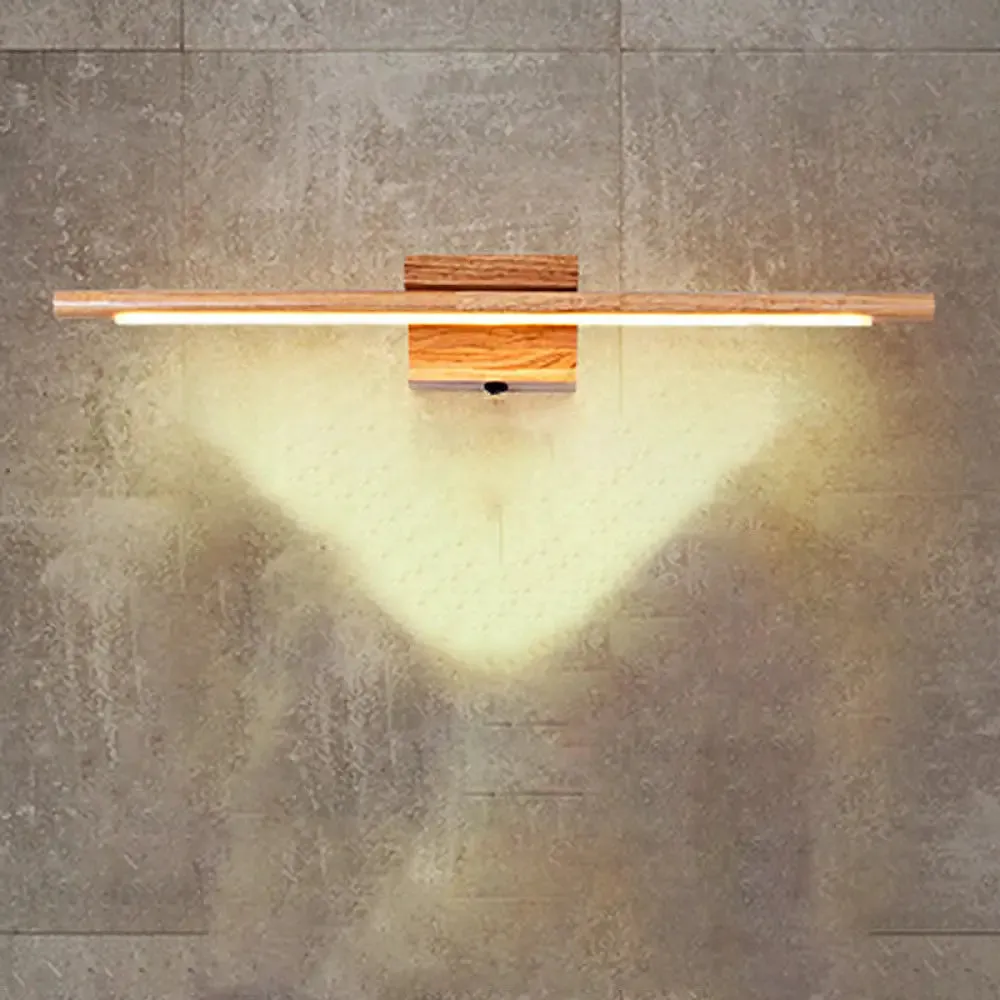 Sleek Wood Vanity Sconce - Modern LED Beige Wall Lamp in White/Warm Light