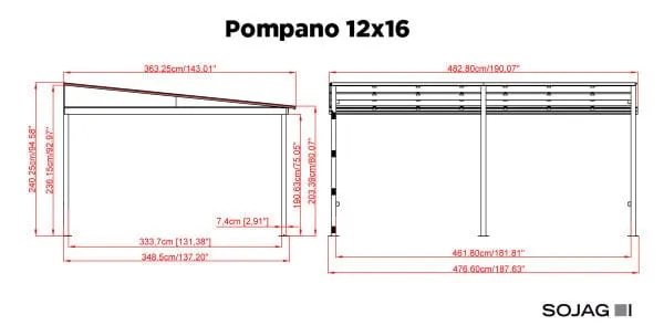 Sojag | Pompano 12x16 Wall Gazebo - Grey