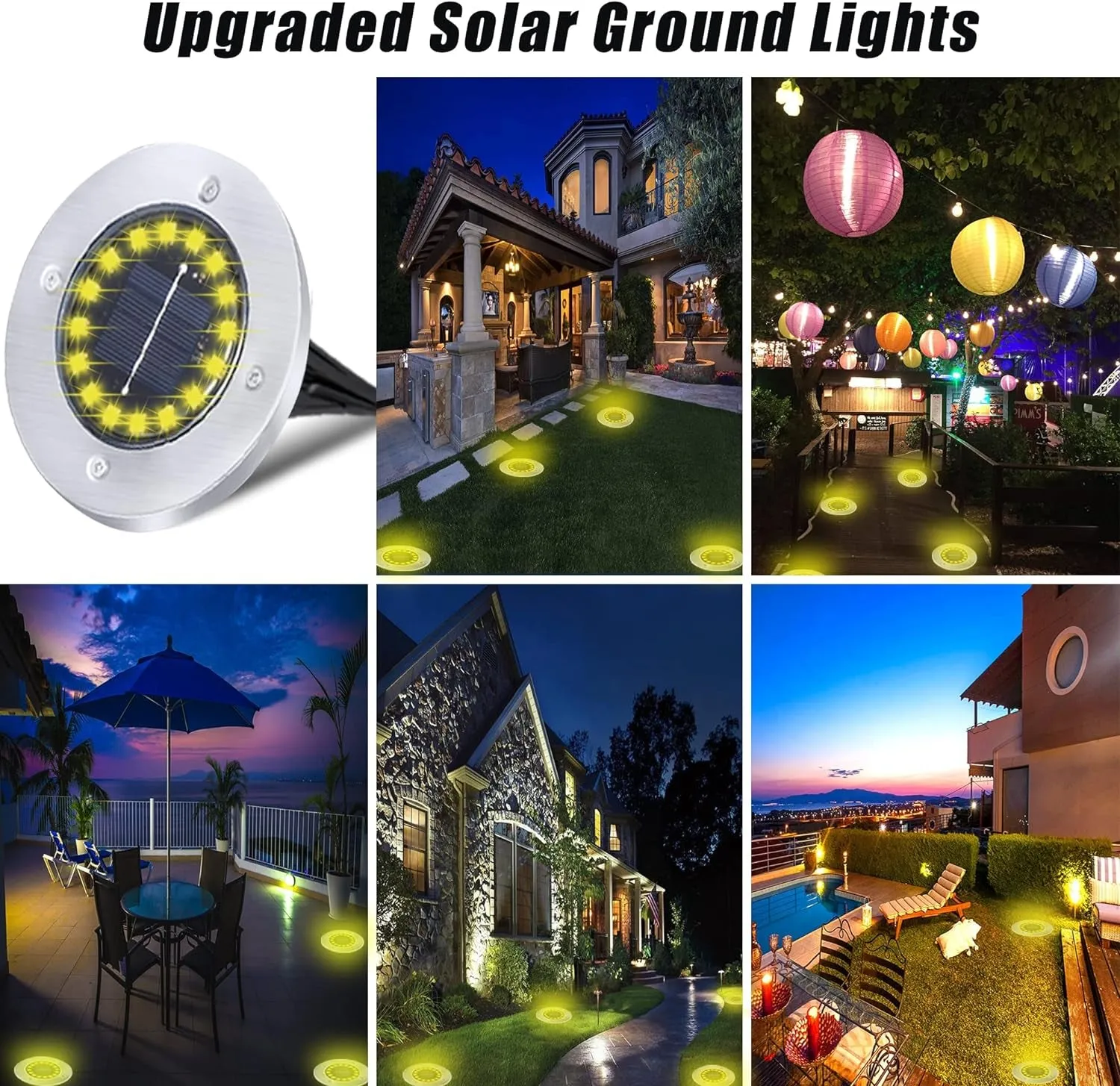 Solar Ground Lights-Waterproof Solar Lights Outdoor Garden- Solar Disk Lights-Upgraded 16LED Bright In-Ground Lights-Landscape Lights for Pathway, Yard, Lawn, Patio, Walkway (12 Pack Warm Light)