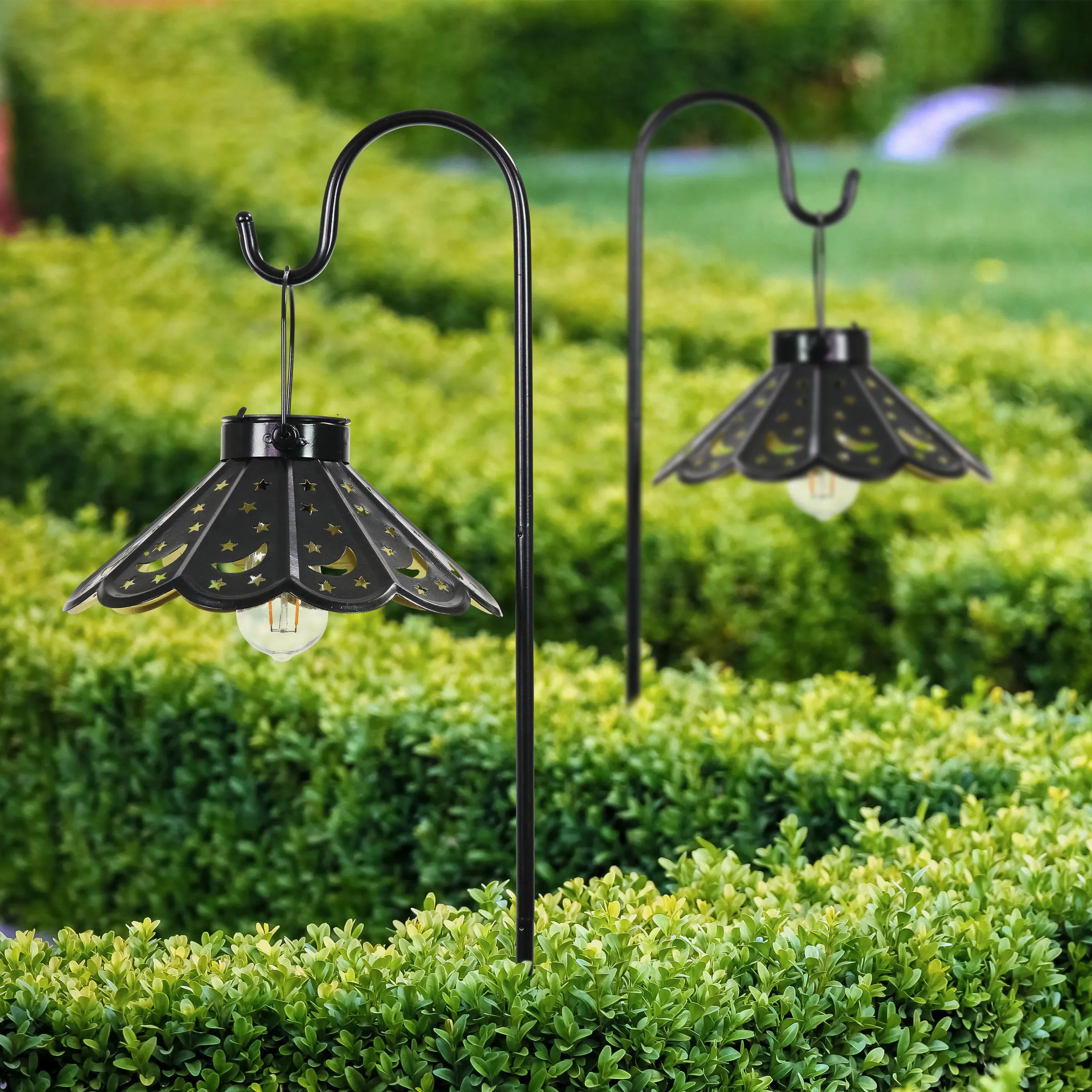 Solar Lamp Shade on a Shepherd's Hook Garden Stake Set of 2, 9.5 by 33.5 Inches