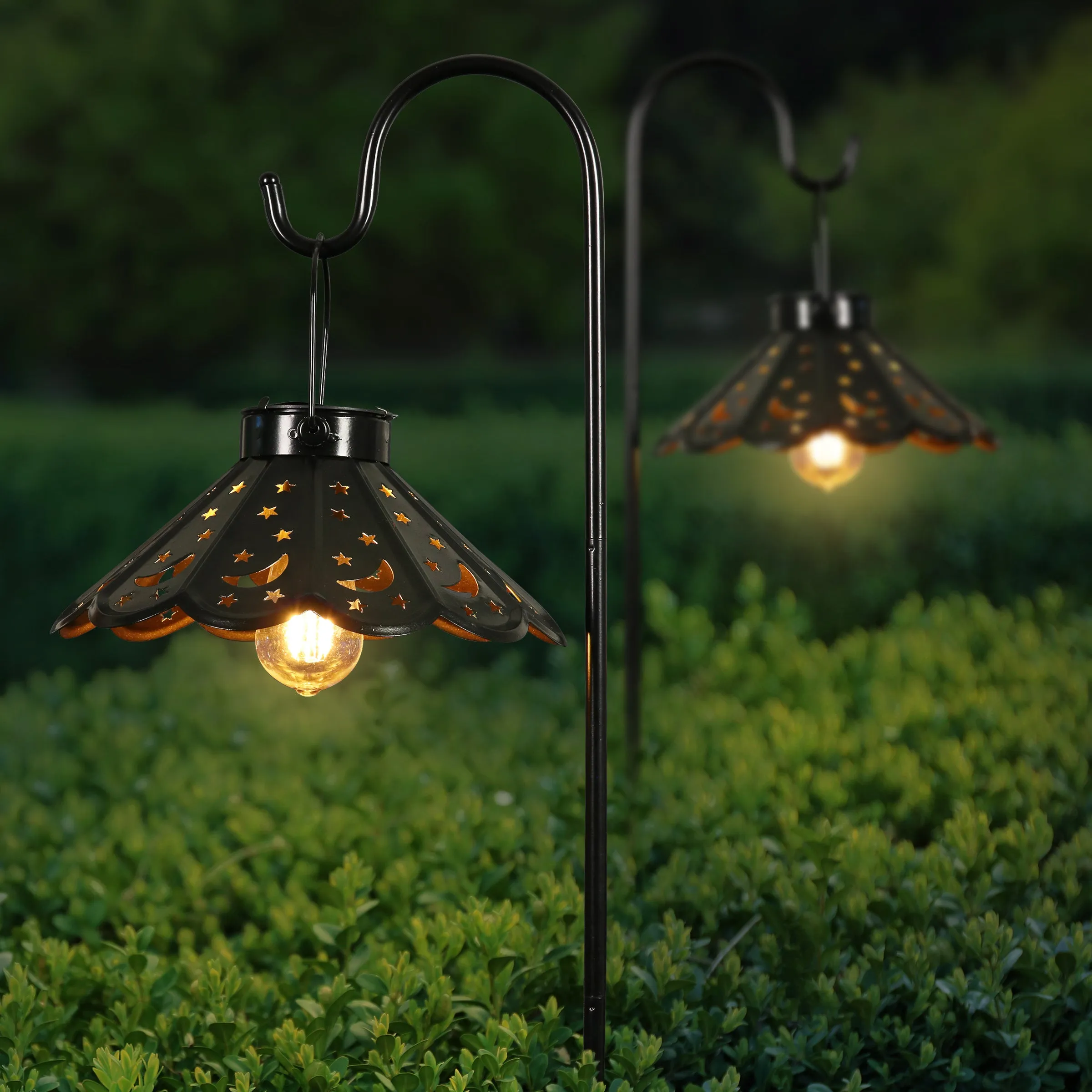 Solar Lamp Shade on a Shepherd's Hook Garden Stake Set of 2, 9.5 by 33.5 Inches