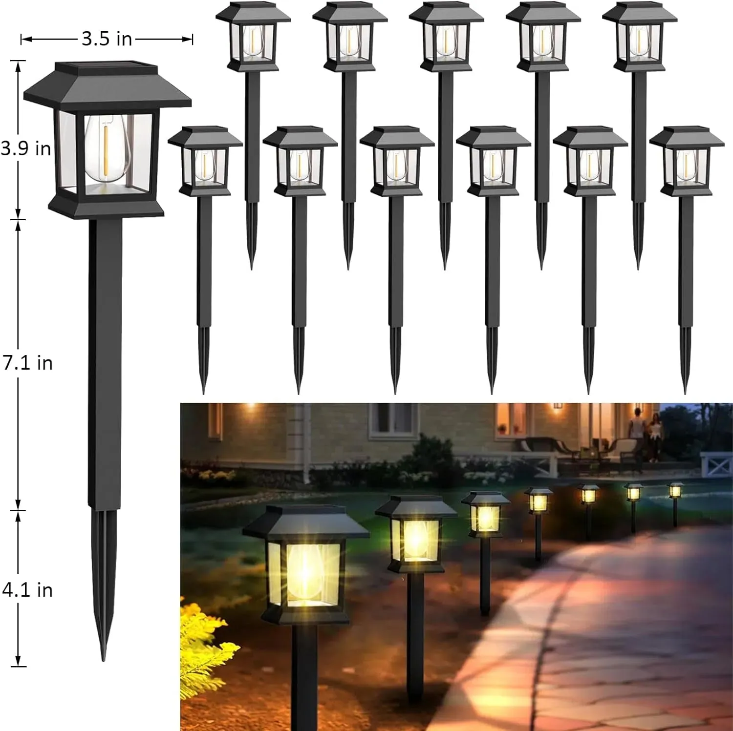 Solar Lights Outdoor,12 Pack Waterproof Solar Garden Lights, Auto On/Off Solar Pathway Lights for Your Garden, Landscape, Path, Yard, Patio, Driveway,Walkway Decor