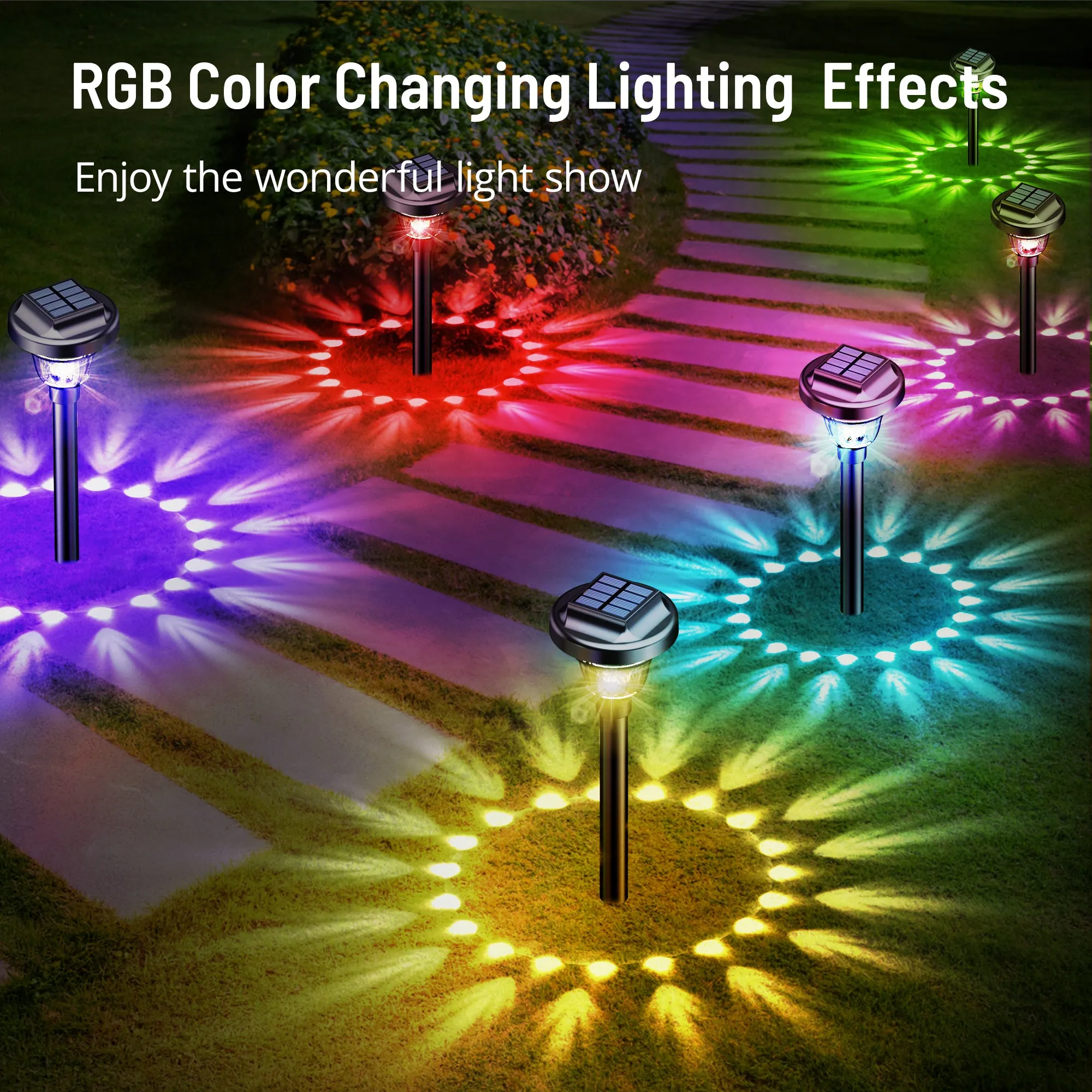 Solar Outdoor Lights,RGB Color Changing Solar Garden Lights, Solar Walkway Lights for Garden