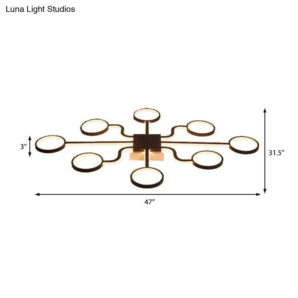 Sputnik Nordic Iron Ceiling Flush-Mount Light with Ring Shade - 4/6/8 Head Options, Black