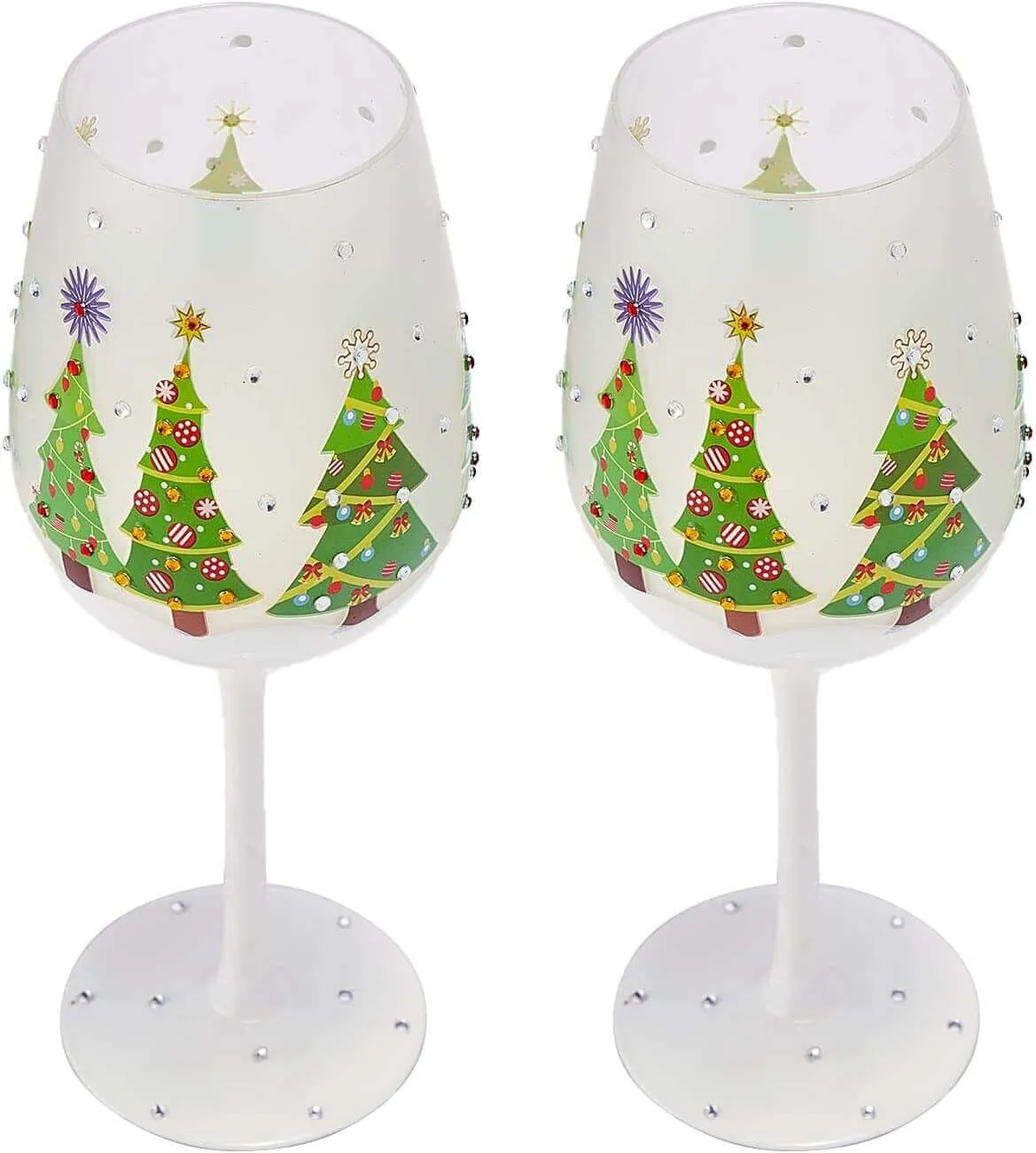 Stemmed Wine Glasses, Christmas Tree Design, Set of 2 - 14 oz.